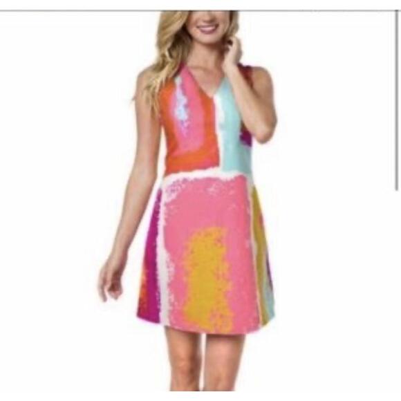 JULIE‎ BROWN Warhol Dress Womens Size 0 Bright Abstract Sleeveless Fit Flare - Picture 1 of 12